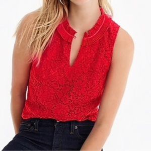NWOT J. Crew Blouse & Skirt Set Red Lace Ruffle-Neck Lined Sleeveless